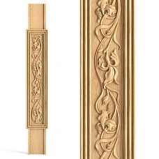 Flat wooden baluster L-093.1 with carved iris pattern