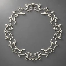 Oval stucco decoration CPU-068 made of polyurethane, 1325&times;1325&times;18 mm, with elegant rococo-style floral ornament