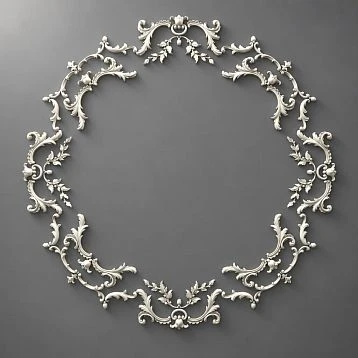 Oval stucco decoration CPU-068 made of polyurethane, 1325&times;1325&times;18 mm, with elegant rococo-style floral ornament