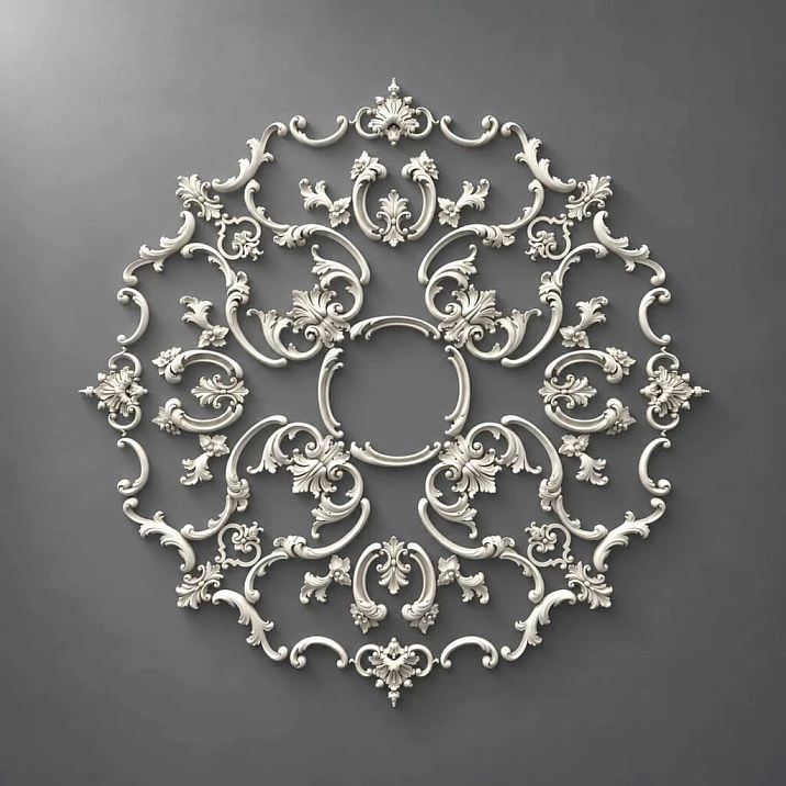 Compact stucco decoration CPU-069 made of polyurethane, 910&times;910&times;15 mm, with classic floral ornament