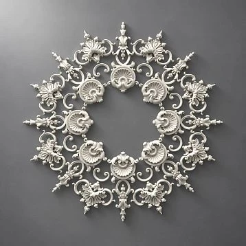 Star-shaped stucco decoration CPU-070 made of polyurethane, 765&times;765&times;18 mm, with eight-ray composition and fan-shaped elements