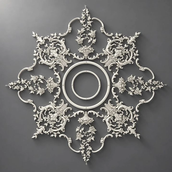 Ceiling rosette CPU-071 with a diameter of 1365 mm made of polyurethane in a classic style with an eight-ray composition