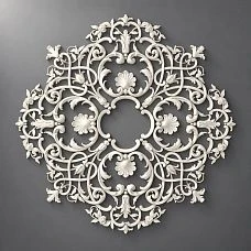 Ceiling rosette RPU.VRS-001 made of polyurethane with roses, leaves, and openwork volutes