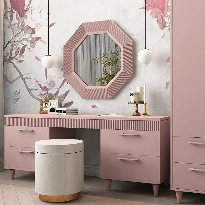 Carved frame RM-028 in MDF for bedroom in pink color