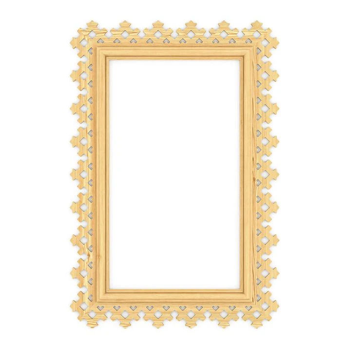 Pine mirror frame RM-056 on a light background, wooden openwork mirror frame for enamel