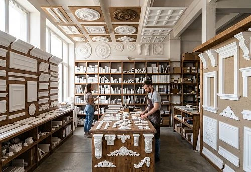Stucco molding store with polyurethane decor for interior and facade