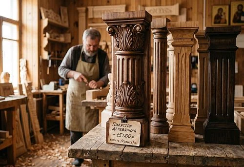 Wooden pilaster with carved decor for interiors