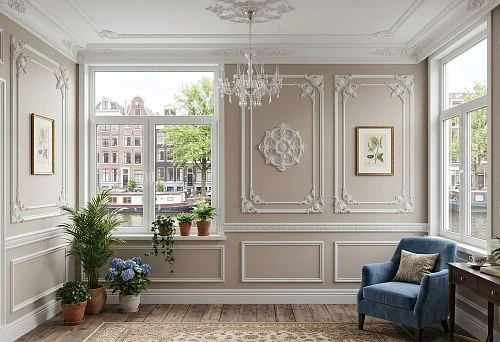 Stucco decor for the balcony and loggia with polyurethane moldings on the walls