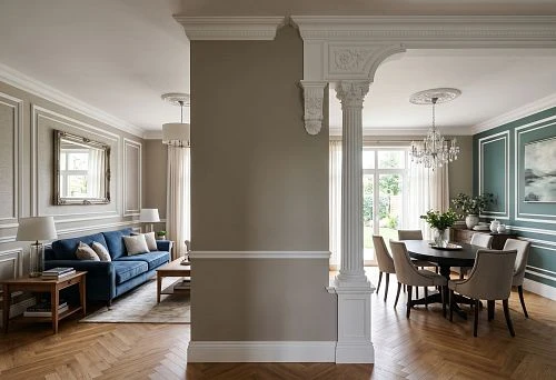 Zoning the interior with polyurethane stucco decor on the wall