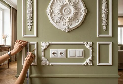 Stucco wall decor with sockets and switches in the interior