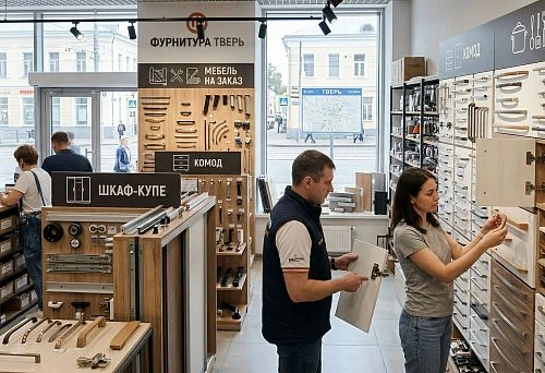 Selection of furniture fittings in Tver for kitchens, cabinets, dressers, and custom furniture