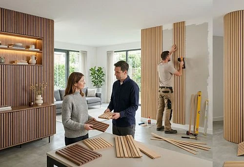 Decorative slat panel for walls and furniture in modern interiors