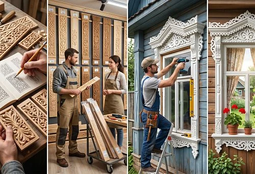 carving for window casings with wooden decorative ornament