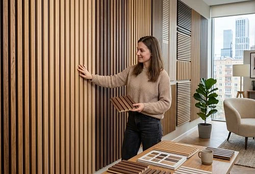 Wood slat wall panels in modern interiors