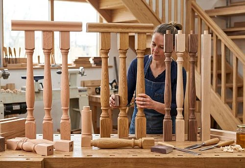 Beech, oak, and solid wood balusters for stairs