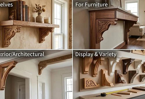 Wooden Decorative Brackets for Shelves, Furniture, and Interiors