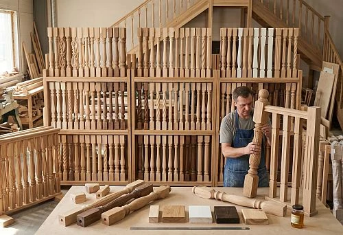 Wooden balusters for stairs made of solid wood