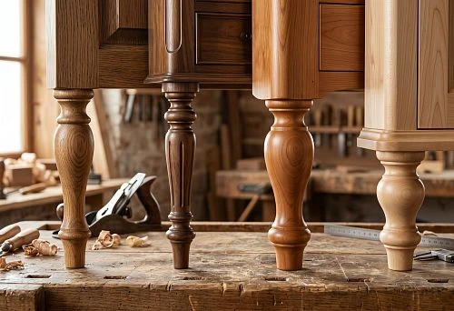 Round wooden furniture support for cabinet and dresser