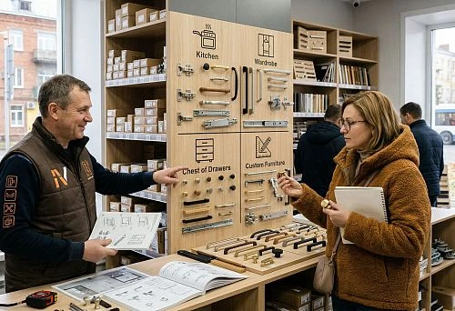 Selection of furniture fittings in Ivanovo for kitchen, wardrobe, chest of drawers, and custom furniture
