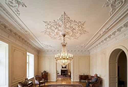 Polyurethane ceiling stucco in the living room interior