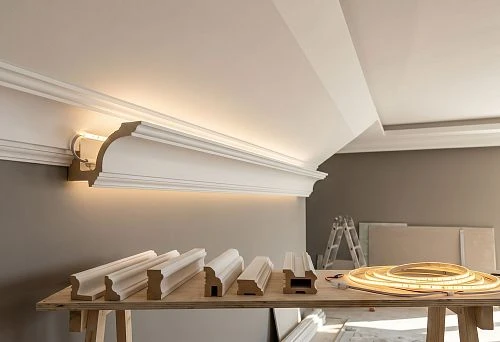 Polyurethane molding for hidden ceiling lighting