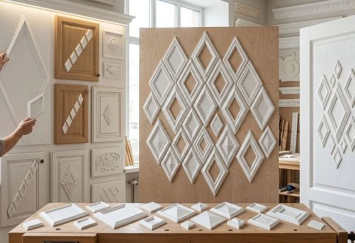 Diamond-shaped polyurethane overlays for furniture facades