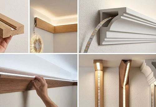 Ceiling skirting with LED strip lighting