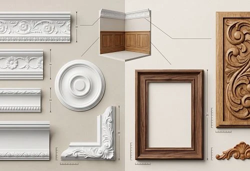 Selection of polyurethane stucco and wooden decor by photo and dimensions