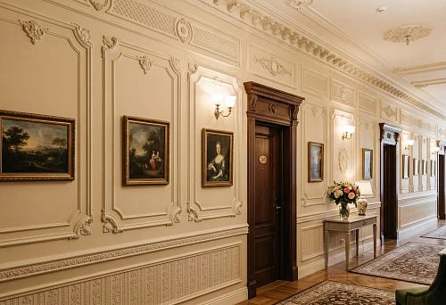 Stucco decor for hotels and inns with moldings and polyurethane elements on the walls