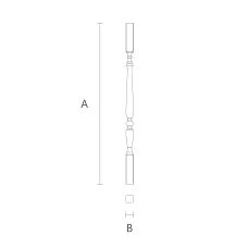 Wooden baluster L-020 with smooth lines and no decorative elements, drawing