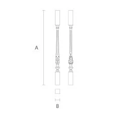 Wooden baluster L-032 for staircases in baroque, classicism, rococo, empire, or modern style &mdash; drawing