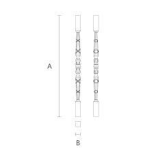 Wooden staircase baluster L-046 with vertical patterns and botanical motifs &mdash; drawing