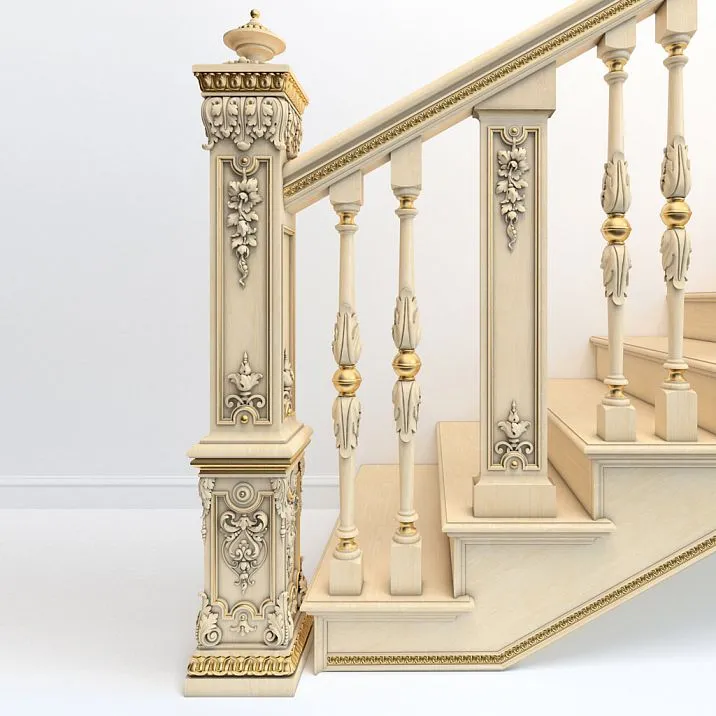 Grand carved staircase support post