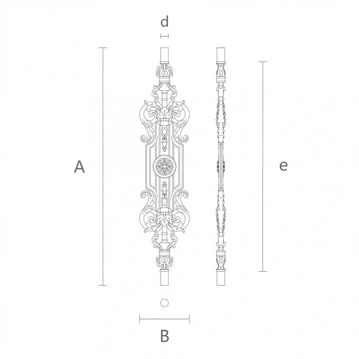 Elegant wooden baluster L-033 with carved leaves drawing