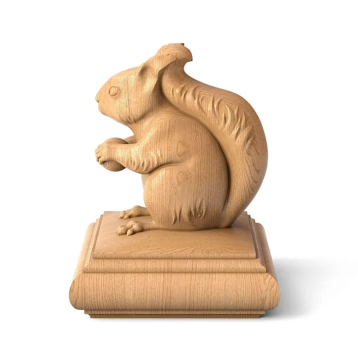 Finial on post L-066 as a support for a table, chair, or chest of drawers with a squirrel