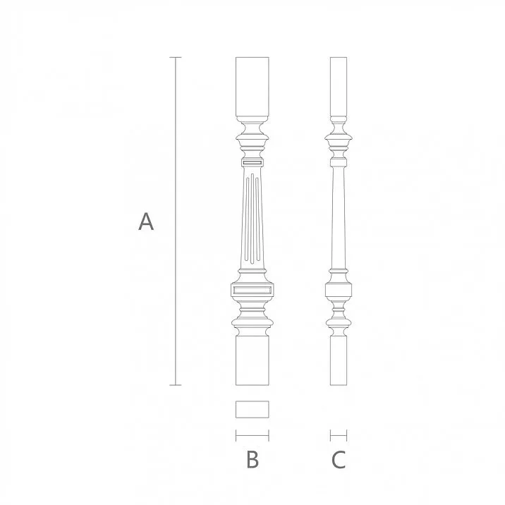 Wooden stair baluster L-079 made of oak or beech &mdash; drawing