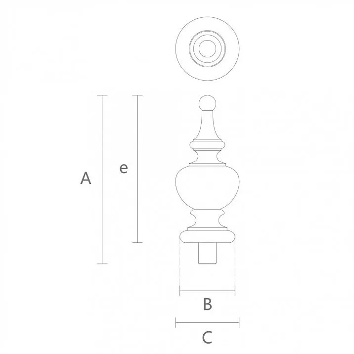 Newel Cap L-115 made of oak or beech wood, drawing