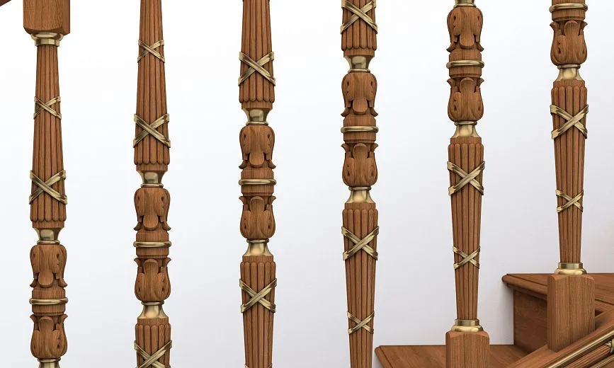 Detailed photo of balusters of staircase RLE-028, demonstrating classic style