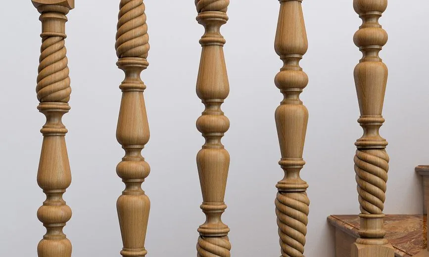 Close-up of balusters of the RLE-037 staircase with elegant carving