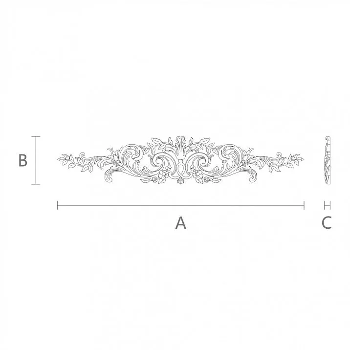 Drawing of molded decoration NPU.VRS-013 with dimensions
