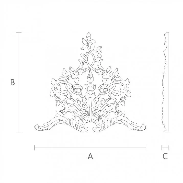 Drawing of relief decoration NPU.VRS-014L with dimensions.