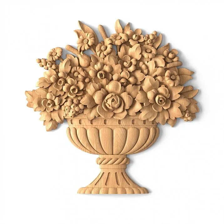 Carved floral motif on wooden applique N-027