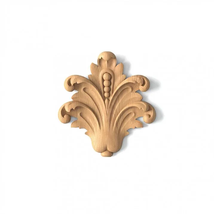 Carved beech inlay on the chest of drawers, emphasizing the wooden decor in the interior