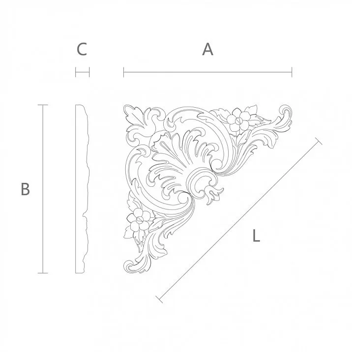 Drawing carved applique, wooden applique, furniture decor, carved decor, furniture decoration, decorative element
