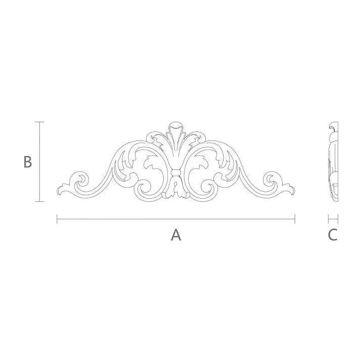 Wooden decorative inlay N-205 with Baroque ornament drawing