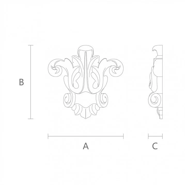 Decorative carved inlay N-225-1-1 made of solid oak for doors, wall drawing