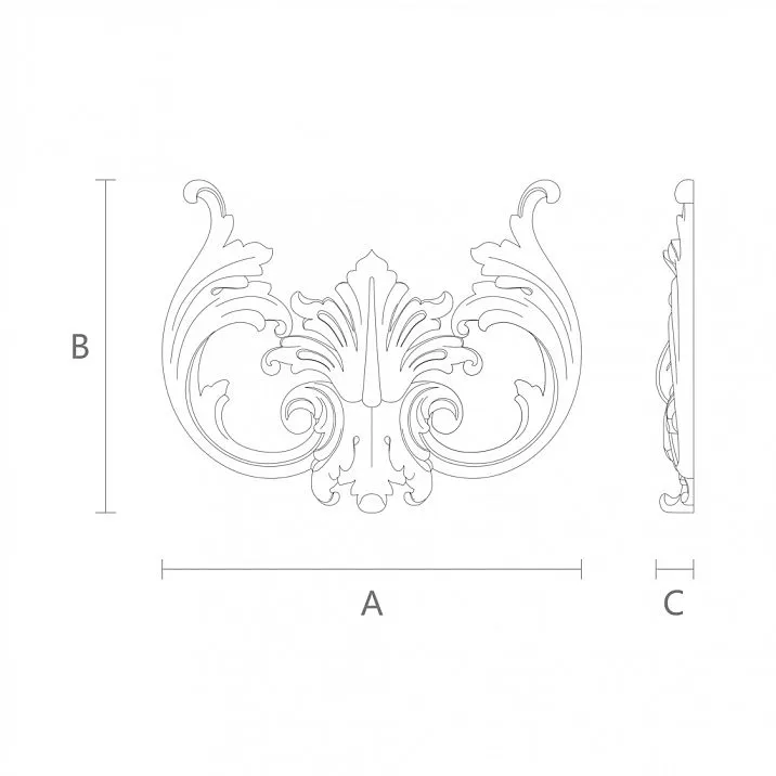 Wooden decorative element for interior design drawing