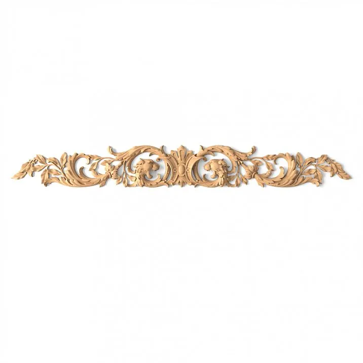 Classic carved insert from natural wood N-269 with symmetrical ornament on white background