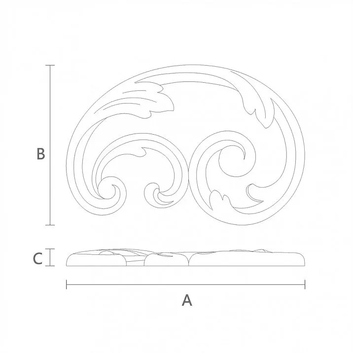Carved Insert N-292R made of wood with ornament drawing