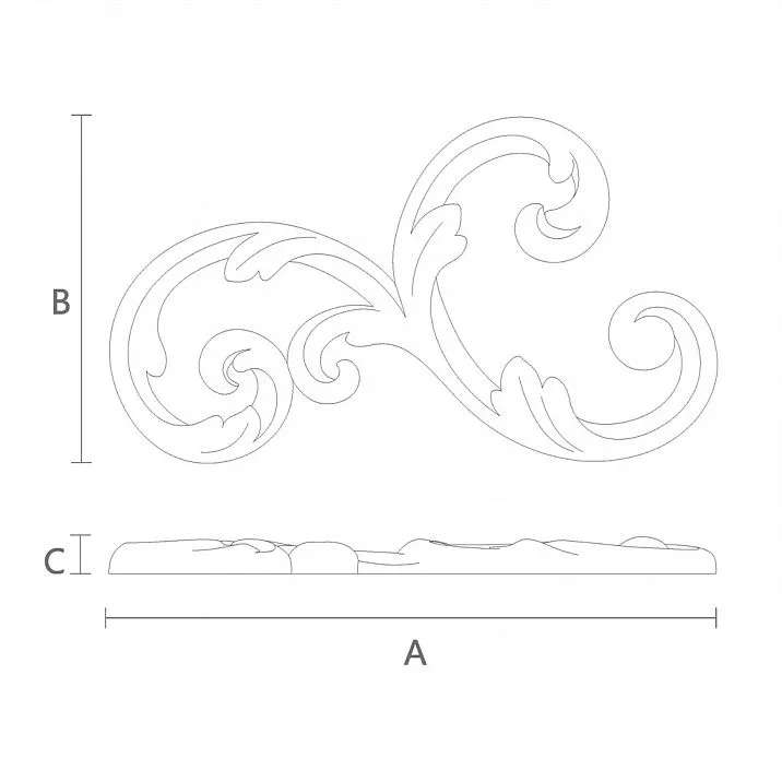 Decorative wooden element with carving drawing
